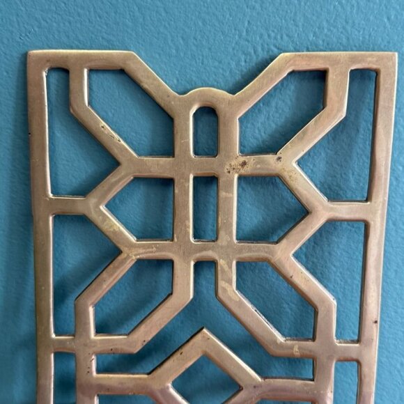 Vintage Brass Wall Candle Sconce Geometric Rectangle Trellis 12.5 x 6 Inches - Picture 4 of 7